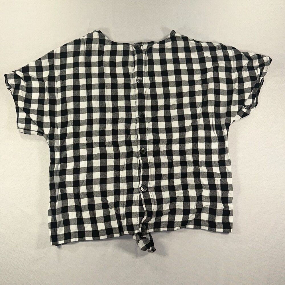 Madewell Buffalo Check black & White Button Back Tie Tee Blouse Medium - Picture 7 of 11